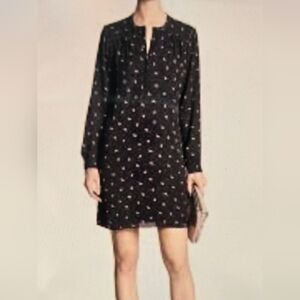 Banana Republic Black Long Sleeve Dress with Pink Bird Pattern Size XS